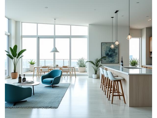 Bright open-concept living area with modern design and natural light